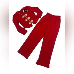 NWT Theomiles Vintage Holiday Red Wool Blend 2 Piece Set Size M